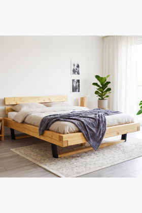 Massivholz-Bett Laura 180x200 Fichte mit schwarzem Metallfuß